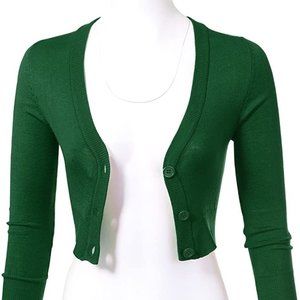 EUC Sidecca Dark Green Cropped Cardigan 3/4 Sleeve Size Medium